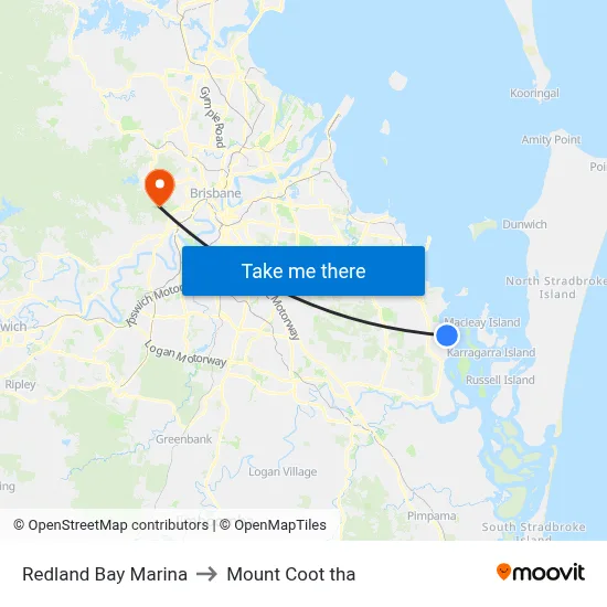 Redland Bay Marina to Mount Coot tha map