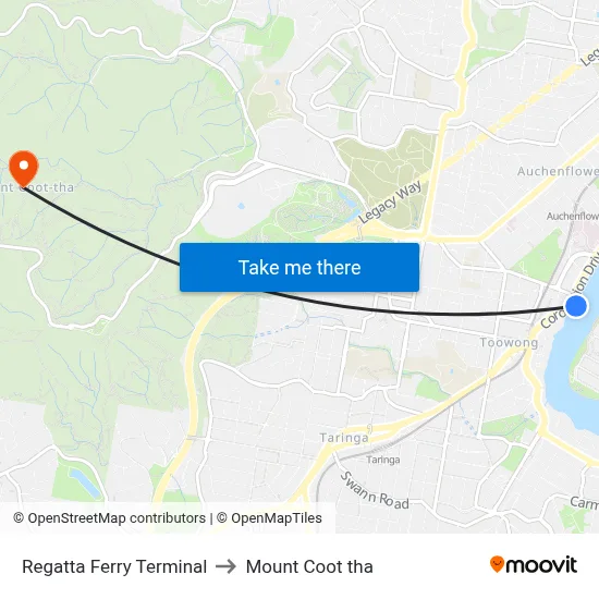 Regatta Ferry Terminal to Mount Coot tha map