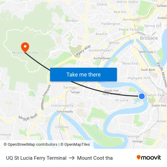 UQ St Lucia Ferry Terminal to Mount Coot tha map