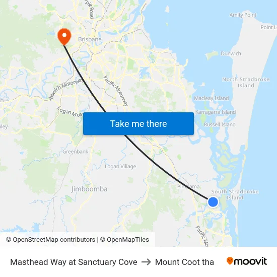 Masthead Way at Sanctuary Cove to Mount Coot tha map