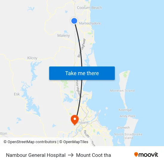 Nambour General Hospital to Mount Coot tha map
