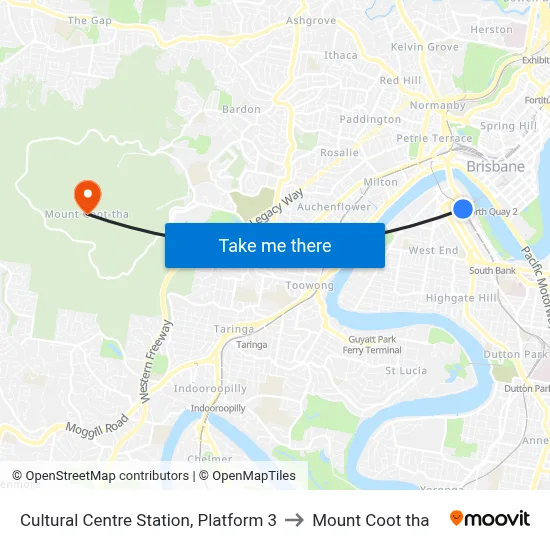 Cultural Centre Station, Platform 3 to Mount Coot tha map