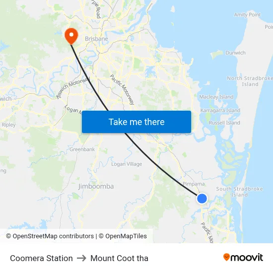 Coomera Station to Mount Coot tha map