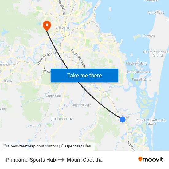 Pimpama Sports Hub to Mount Coot tha map