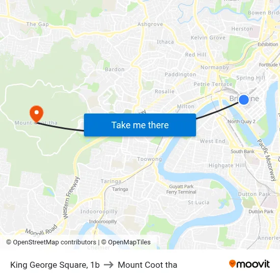 King George Square, 1b to Mount Coot tha map