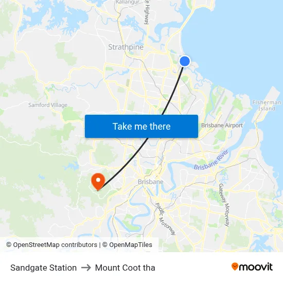Sandgate Station to Mount Coot tha map