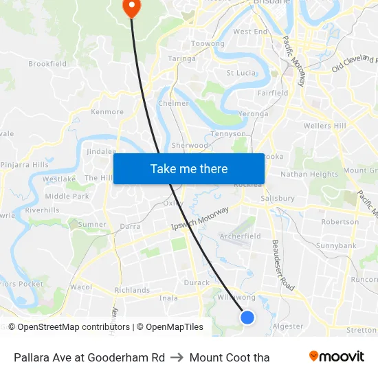 Pallara Ave at Gooderham Rd to Mount Coot tha map