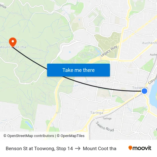 Benson St at Toowong, Stop 14 to Mount Coot tha map