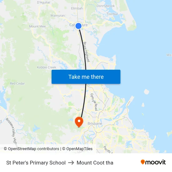 St Peter's Primary School to Mount Coot tha map