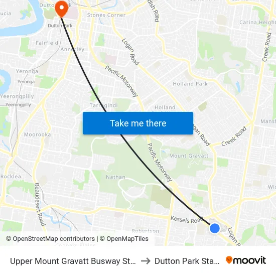 Upper Mount Gravatt Busway Station to Dutton Park Station map