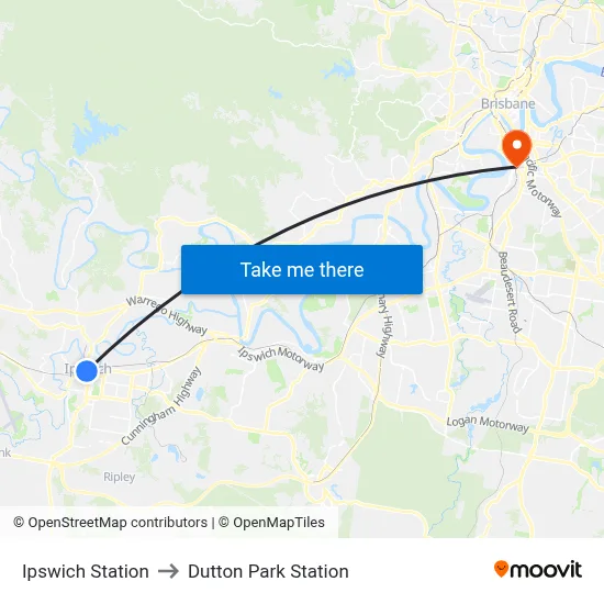 Ipswich Station to Dutton Park Station map