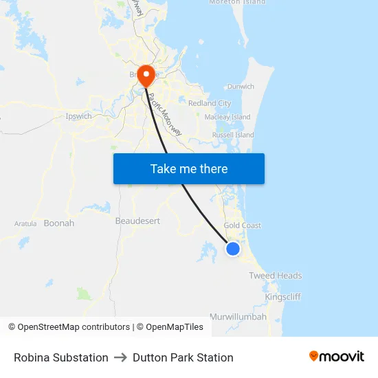 Robina Substation to Dutton Park Station map