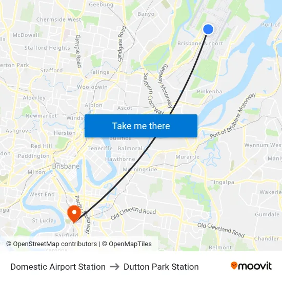 Domestic Airport Station to Dutton Park Station map