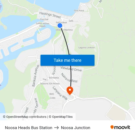 Noosa Heads Bus Station to Noosa Junction map