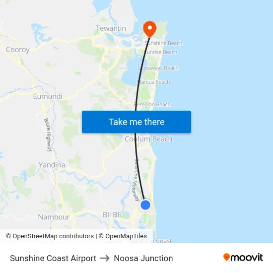 Sunshine Coast Airport to Noosa Junction map