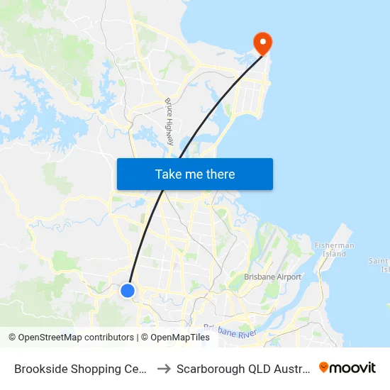 Brookside Shopping Centre to Scarborough QLD Australia map