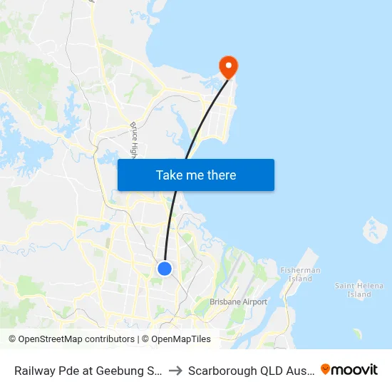 Railway Pde at Geebung Station to Scarborough QLD Australia map
