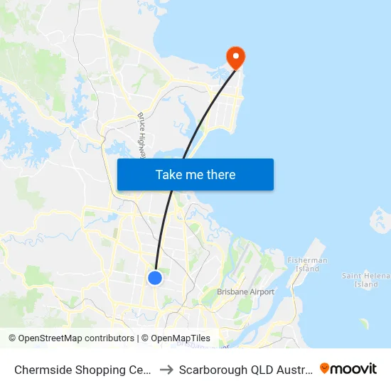 Chermside Shopping Centre to Scarborough QLD Australia map