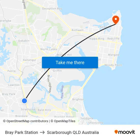Bray Park Station to Scarborough QLD Australia map