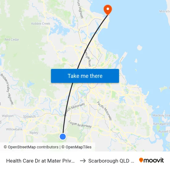 Health Care Dr at Mater Private Hospital to Scarborough QLD Australia map