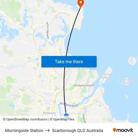 Morningside Station to Scarborough QLD Australia map