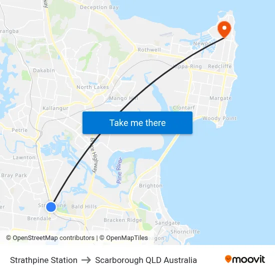 Strathpine Station to Scarborough QLD Australia map