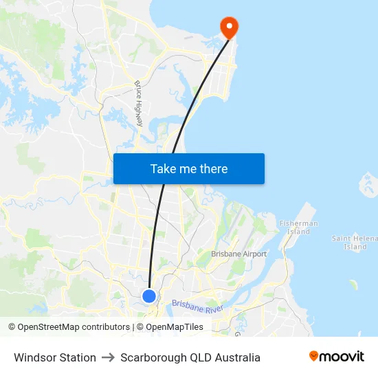Windsor Station to Scarborough QLD Australia map