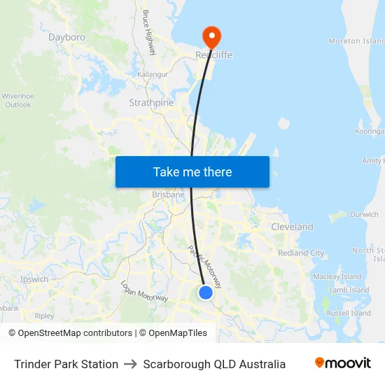 Trinder Park Station to Scarborough QLD Australia map