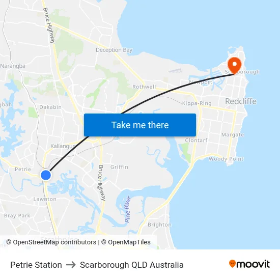 Petrie Station to Scarborough QLD Australia map