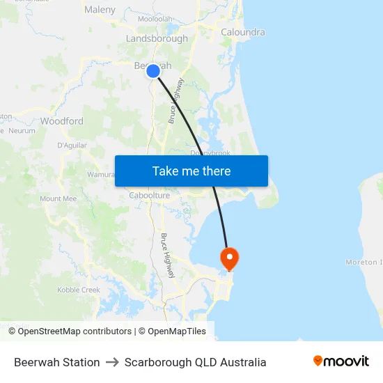 Beerwah Station to Scarborough QLD Australia map