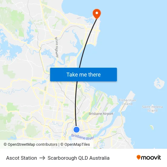 Ascot Station to Scarborough QLD Australia map
