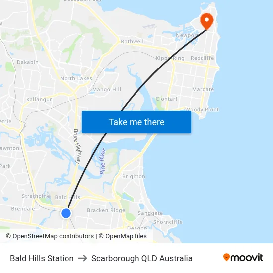 Bald Hills Station to Scarborough QLD Australia map