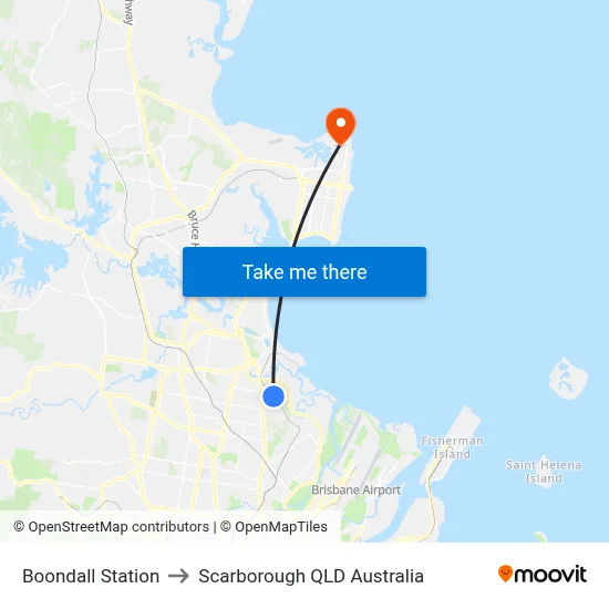 Boondall Station to Scarborough QLD Australia map