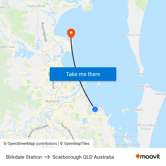 Birkdale Station to Scarborough QLD Australia map