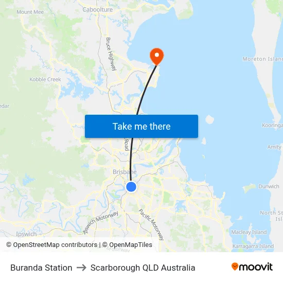 Buranda Station to Scarborough QLD Australia map