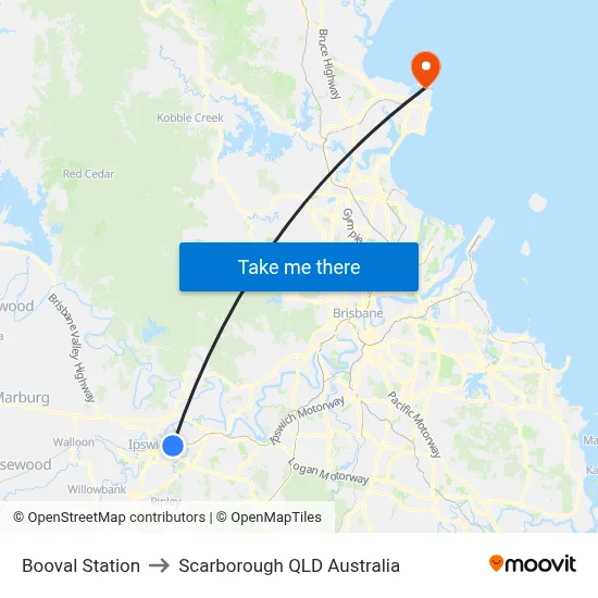 Booval Station to Scarborough QLD Australia map