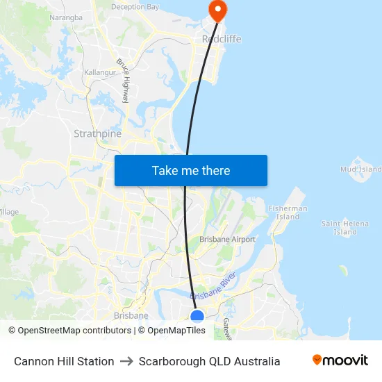 Cannon Hill Station to Scarborough QLD Australia map