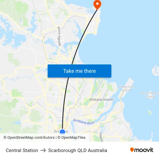 Central Station to Scarborough QLD Australia map