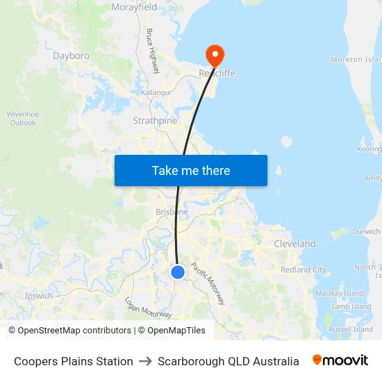 Coopers Plains Station to Scarborough QLD Australia map