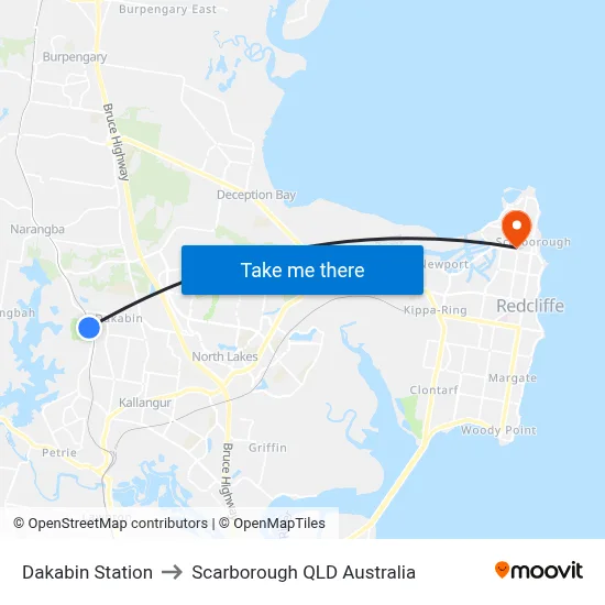 Dakabin Station to Scarborough QLD Australia map