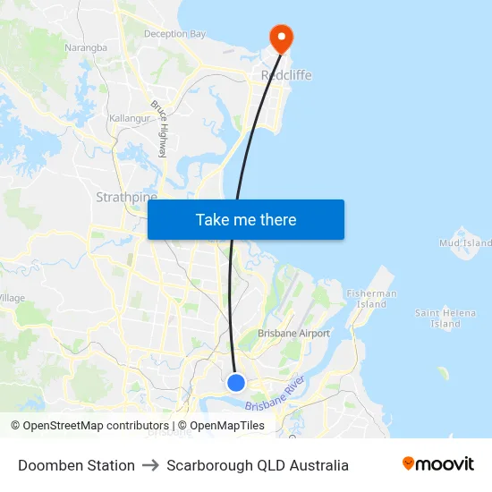 Doomben Station to Scarborough QLD Australia map