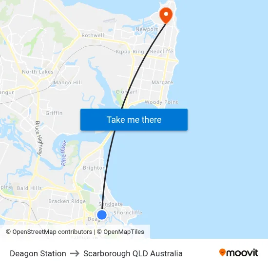 Deagon Station to Scarborough QLD Australia map
