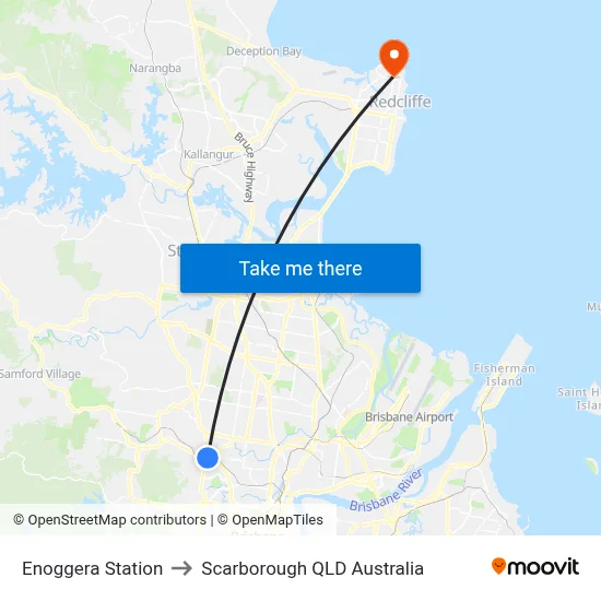 Enoggera Station to Scarborough QLD Australia map