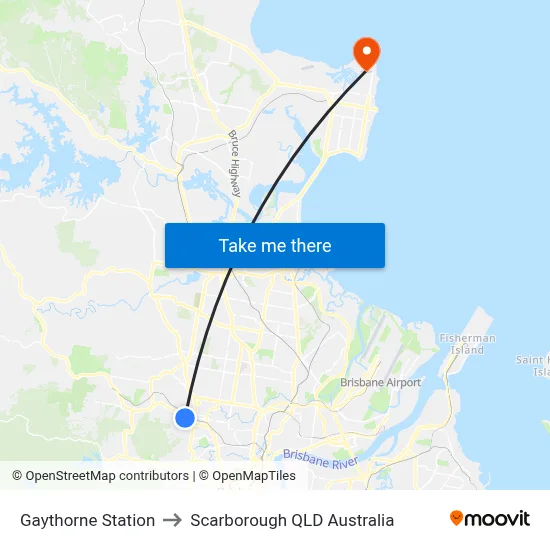 Gaythorne Station to Scarborough QLD Australia map