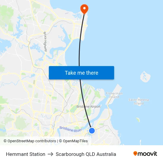 Hemmant Station to Scarborough QLD Australia map