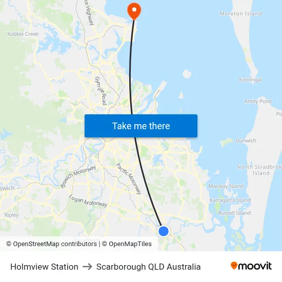 Holmview Station to Scarborough QLD Australia map