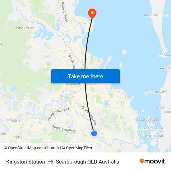 Kingston Station to Scarborough QLD Australia map