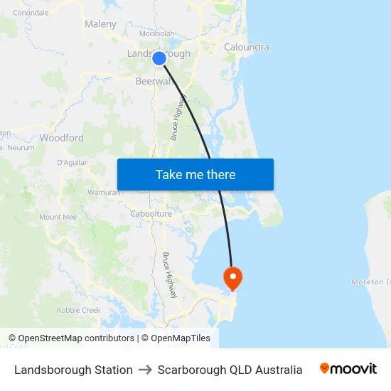 Landsborough Station to Scarborough QLD Australia map