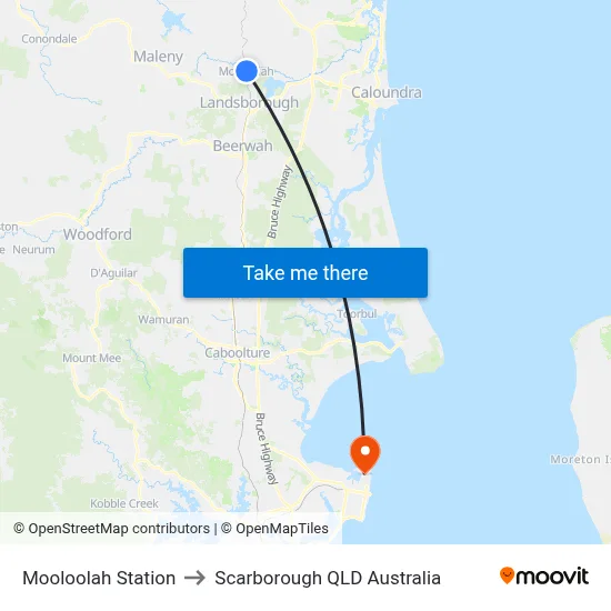 Mooloolah Station to Scarborough QLD Australia map