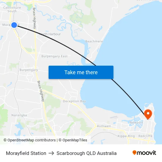Morayfield Station to Scarborough QLD Australia map